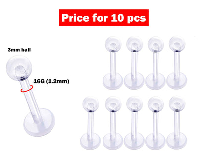 Cartilage Stud, Lip Piercing- 16g Bioflex Labret Jewelry Retainer - 2pcs, 3pcs, 5pcs 10pcs - Flexible Piercing for Monroe Lip ,side labret