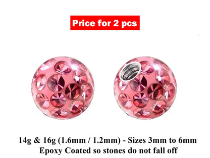 Replacement Piercing Parts, Epoxy Coated Disco Ball Crystal – 2pcs Ferido Ball Threaded Loose Part Attachment for Barbell, Labret, Horseshoe