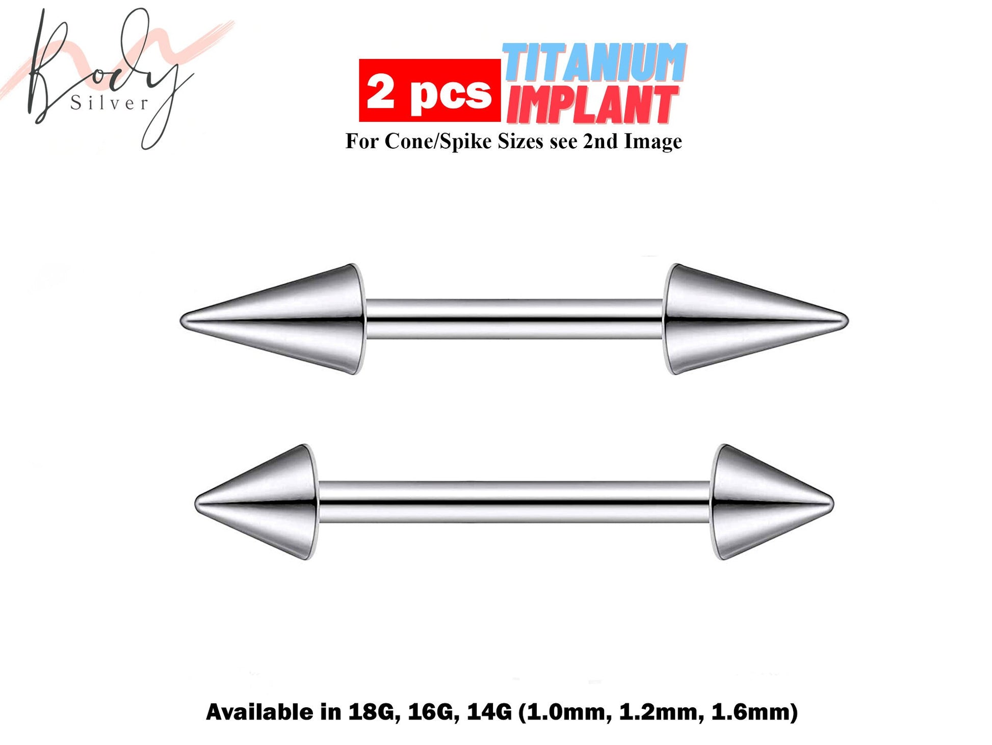 Titanium Spike Barbell Piercing, Industrial Piercing - 2 Pieces Barbell Stud Spike and Cone - Body Piercing for Tongue Piercing, Ear, Nipple