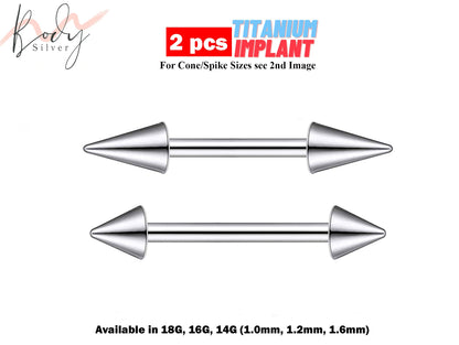 Titanium Spike Barbell Piercing, Industrial Piercing - 2 Pieces Barbell Stud Spike and Cone - Body Piercing for Tongue Piercing, Ear, Nipple