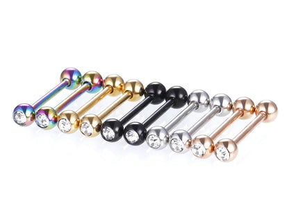 Tongue Barbell, Barbell Earrings- Straight Barbell Piercing with Gem Crystal on Both Sides . Also piercing for Nipple Bar, Nose Bridge