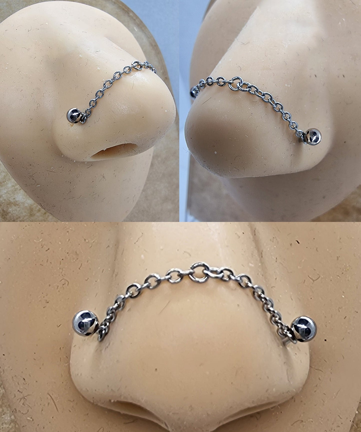 Titanium Nasallang Nose Chain Piercing, Nostril Jewelry - Nose Piercing with Nostril Screw studs - Nostril Jewelry with Bridge Chain