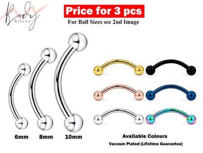 Eyebrow Piercing Ring - 3 Pieces Eyebrow Bar - Size 6, 8, 10mm - Body Piercing for Ear Tragus, Helix Earring Stud ,Daith and Lip