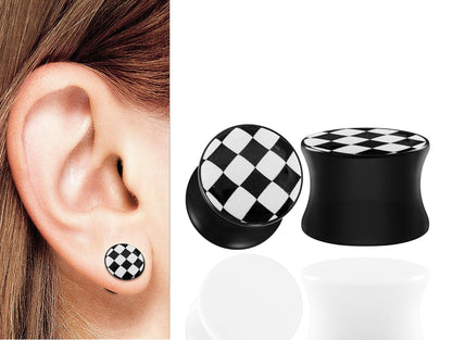 Acrylic Ear Plugs, Stretchers Earrings - 1pc or 2pcs Flesh Tunnel Lobe Earrings, Black Tapers with various Designs