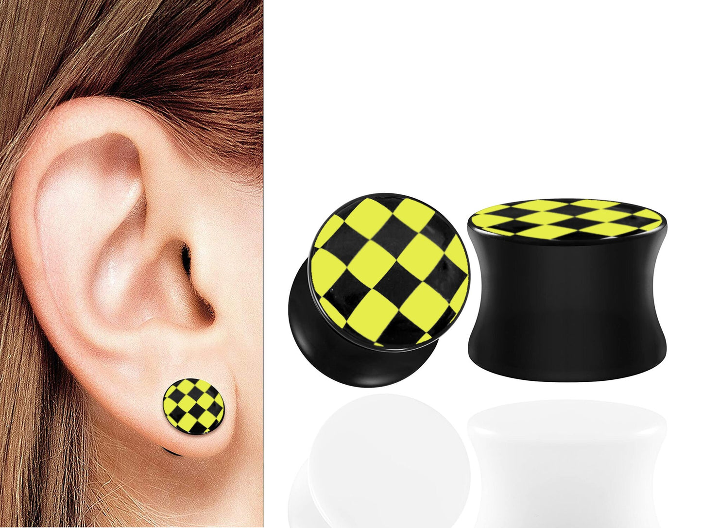 Acrylic Ear Plugs, Stretchers Earrings - 1pc or 2pcs Flesh Tunnel Lobe Earrings, Black Tapers with various Designs