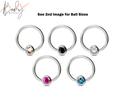 Ball Hoop Earrings, BCR/CBR Nose Ring - 18g 16g 14g Dainty Nose Ring Hoop, PA Ring with Gem Ball Crystals - Rook , Helix, Tragus, Earring