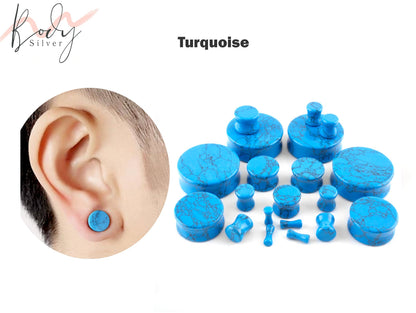 Stone Plugs, Stone tunnels - 1 Pair (2pcs) of Ear Gauge Stretching kit made from natural stone minerals - tunnels and plugs 8g to 00g