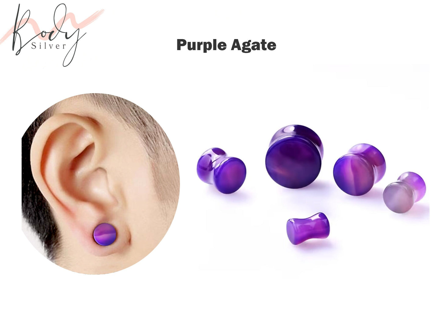 Ear Stone Plugs, Stone tunnels - 1 Pair (2pcs) of Ear Gauge Stretching kit made from natural stone minerals - tunnels and plugs 8g to 00g