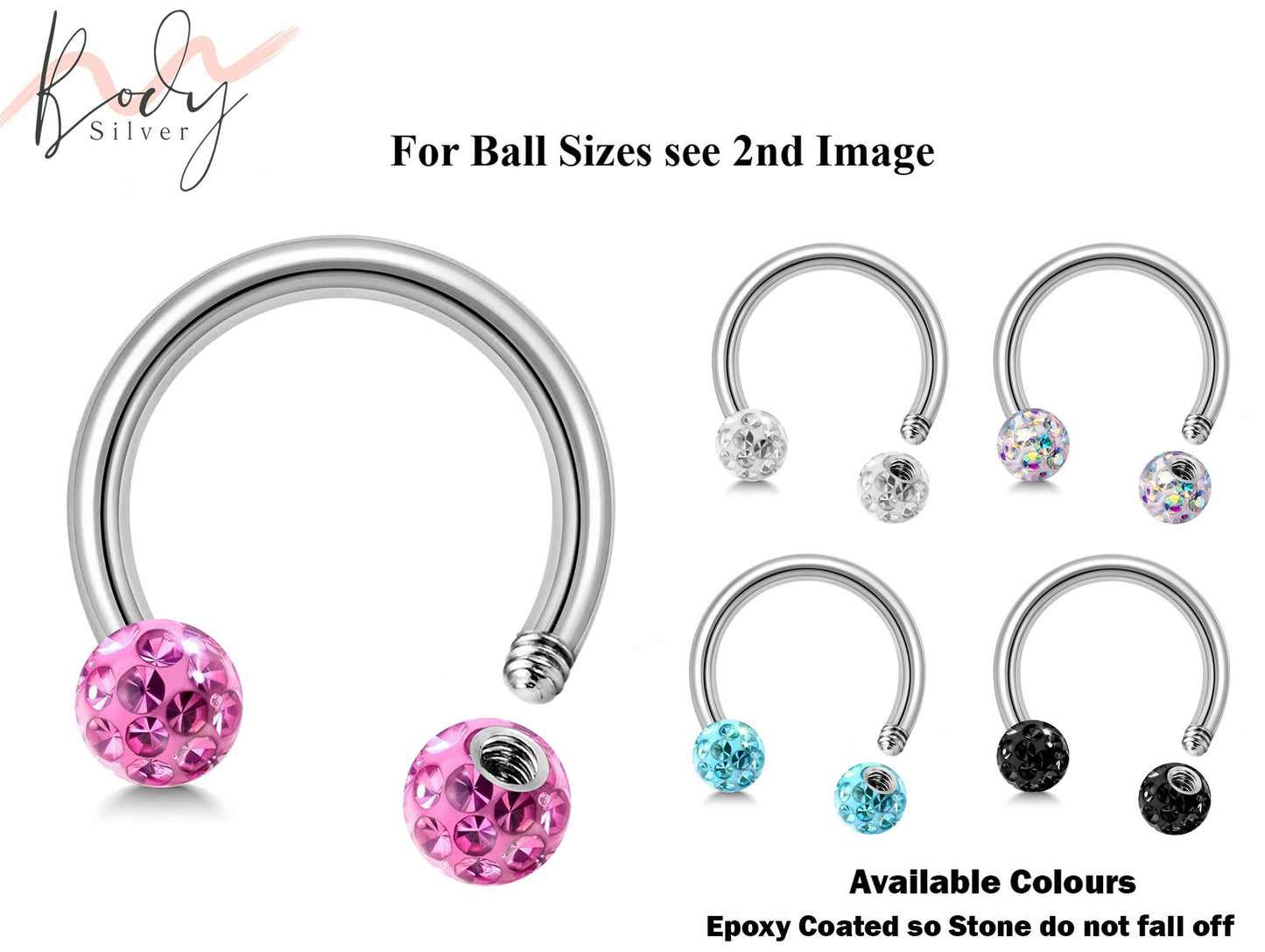 Septum Jewelry, Septum Piercing - 18g 16g 14g Nose Ring with Epoxy Coated Ferido Ball Crystals - Body Jewellery for Nose, Lip, Ear, Helix