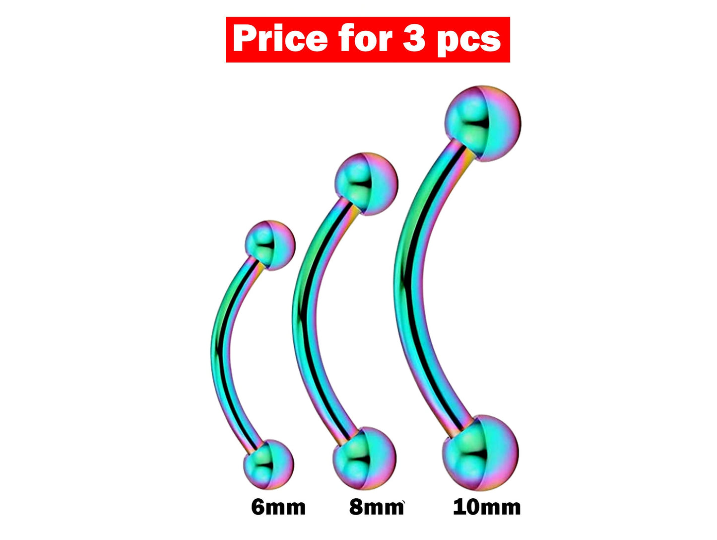 Eyebrow Piercing Ring - 3 Pieces Eyebrow Bar - Size 6, 8, 10mm - Body Piercing for Ear Tragus, Helix Earring Stud ,Daith and Lip