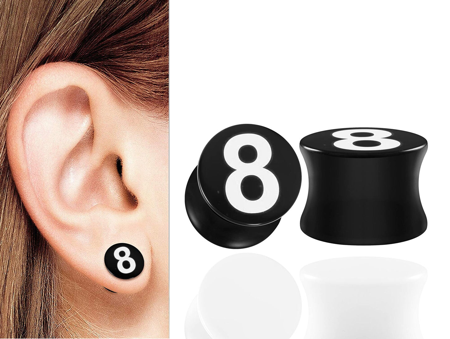 Acrylic Ear Plugs, Stretchers Earrings - 1pc or 2pcs Flesh Tunnel Lobe Earrings, Black Tapers with various Designs