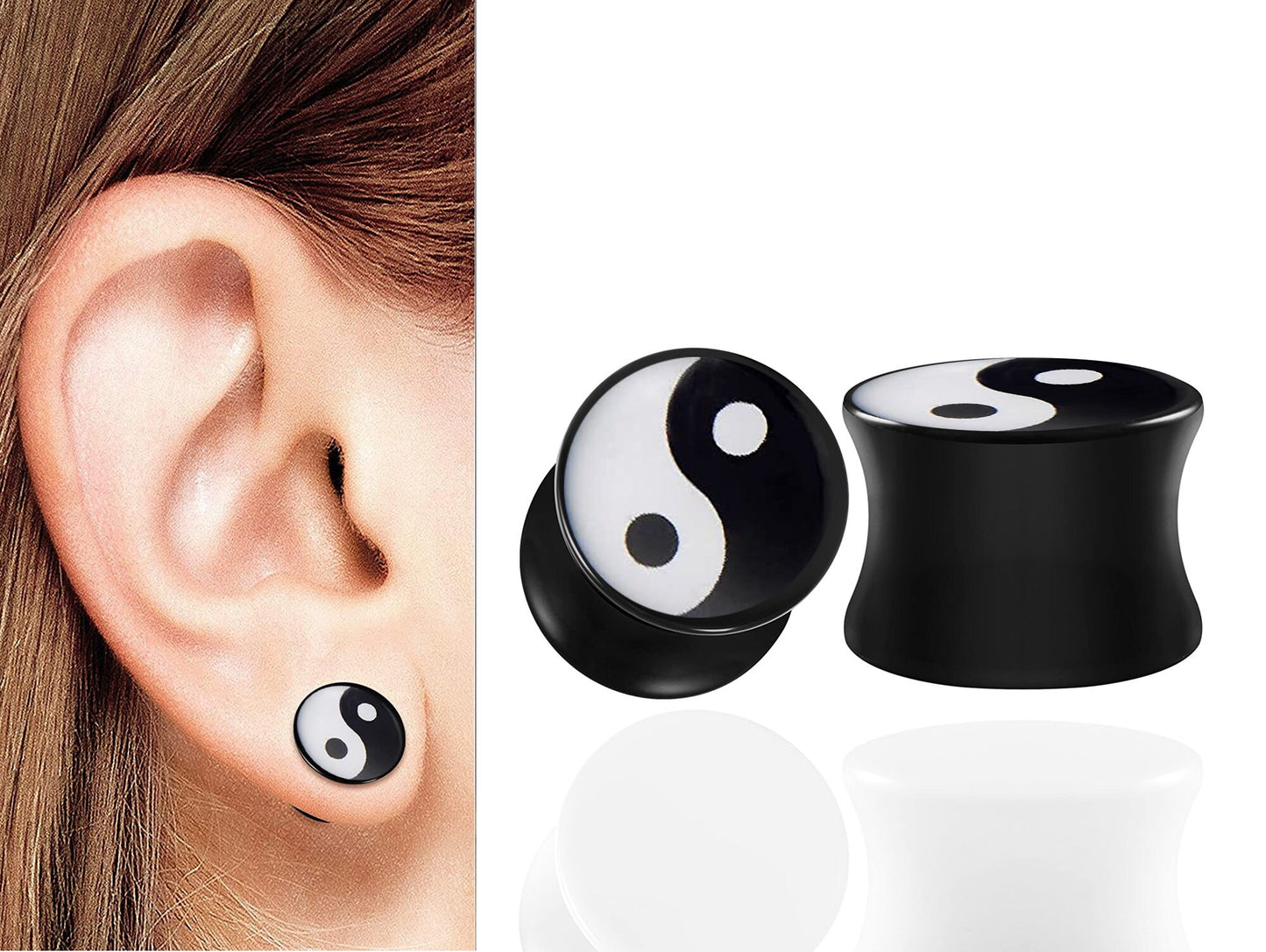 Acrylic Ear Plugs, Stretchers Earrings - 1pc or 2pcs Flesh Tunnel Lobe Earrings, Black Tapers with various Designs