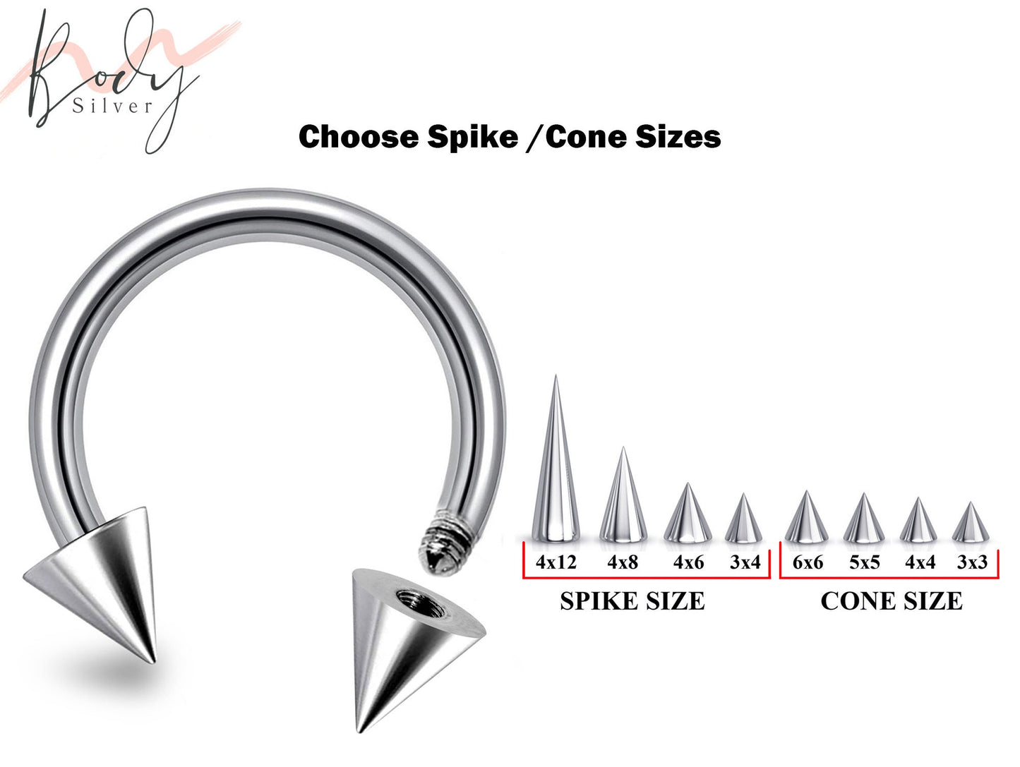 Spike Lip Piercing, Nose Ring CBB - Choose Cone / Spike Size for Piercing Stud - Body Piercing for Nipple, Lip Stud, Cartilage, Earring