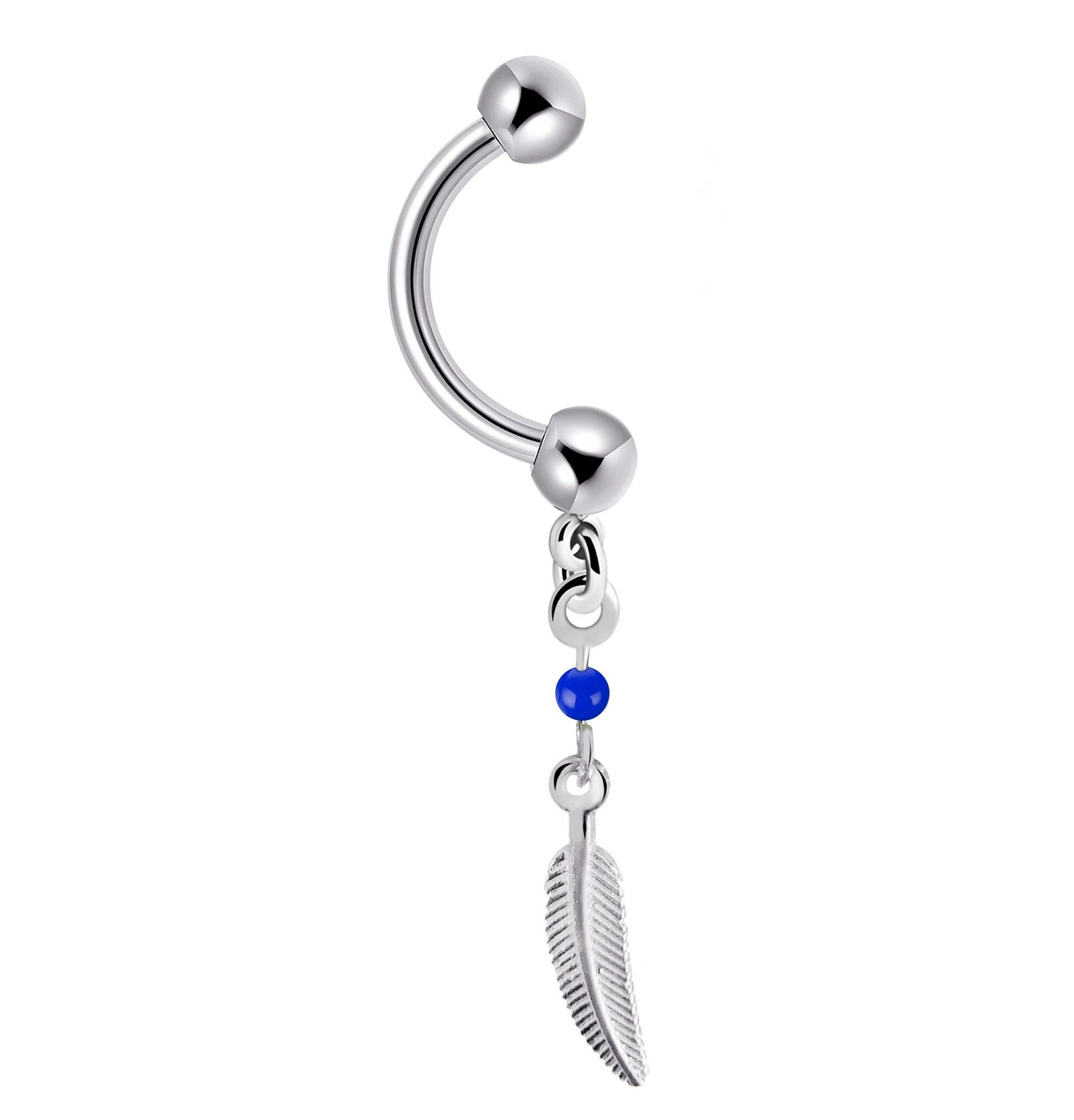 Eyebrow Ring, Bent Barbell - 16g Eyebrow Bar with Dangle Feather Charm -Piercing for Nipple, Belly Bar, Bridge Pierced, Vertical Labret