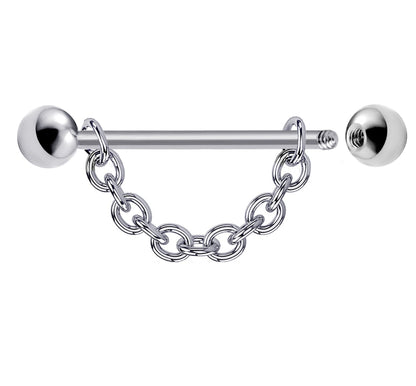 Titanium Nose Barbell Bridge Stud Nose Bridge Piercing Chain with threaded Plain Ball Piercing Nipple Bar, Nostril Jewelry with Bridge Chain