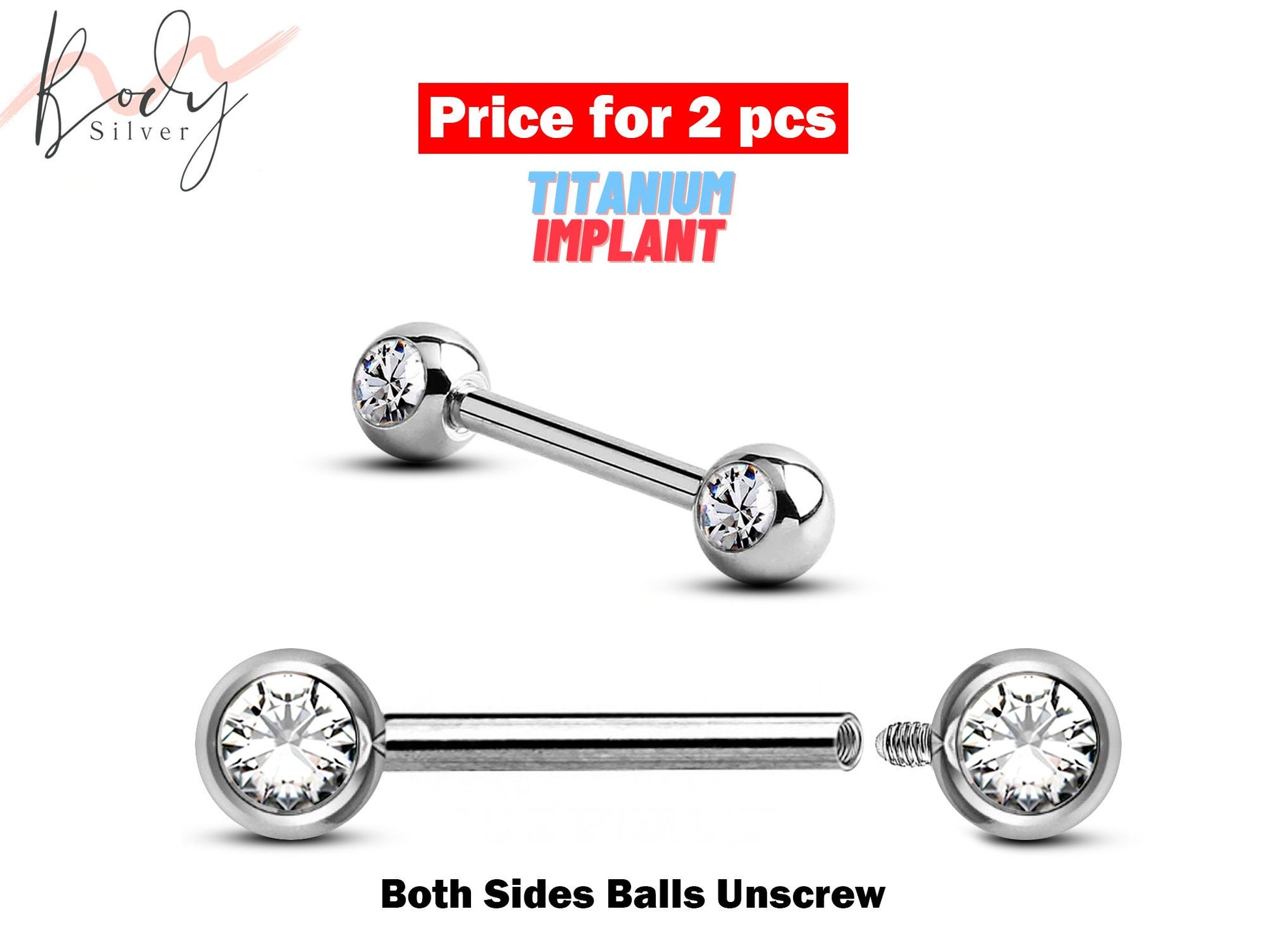 Titanium Nipple Front Face Barbell, Nipple Piercing - 2pcs 14g Nipple Jewelry Barbell with CZ Crystals - Nipple Bar, Nipple Rings Jewelry