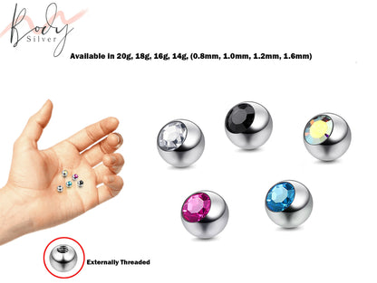 Replacement Ball Parts, Gem Ball Crystal – 5pcs, 10pcs Piercing Ball Crystals attachment for Barbell, Labret, Horseshoe Piercing Jewelry