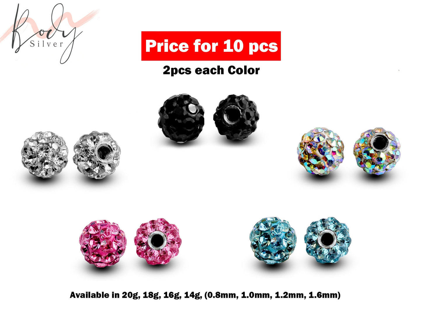 Piercing Balls, Disco Ball Crystal – 5pcs, 10pcs Ferido Ball for Barbell, Labret, Horseshoe Piercing Jewelry Replacement