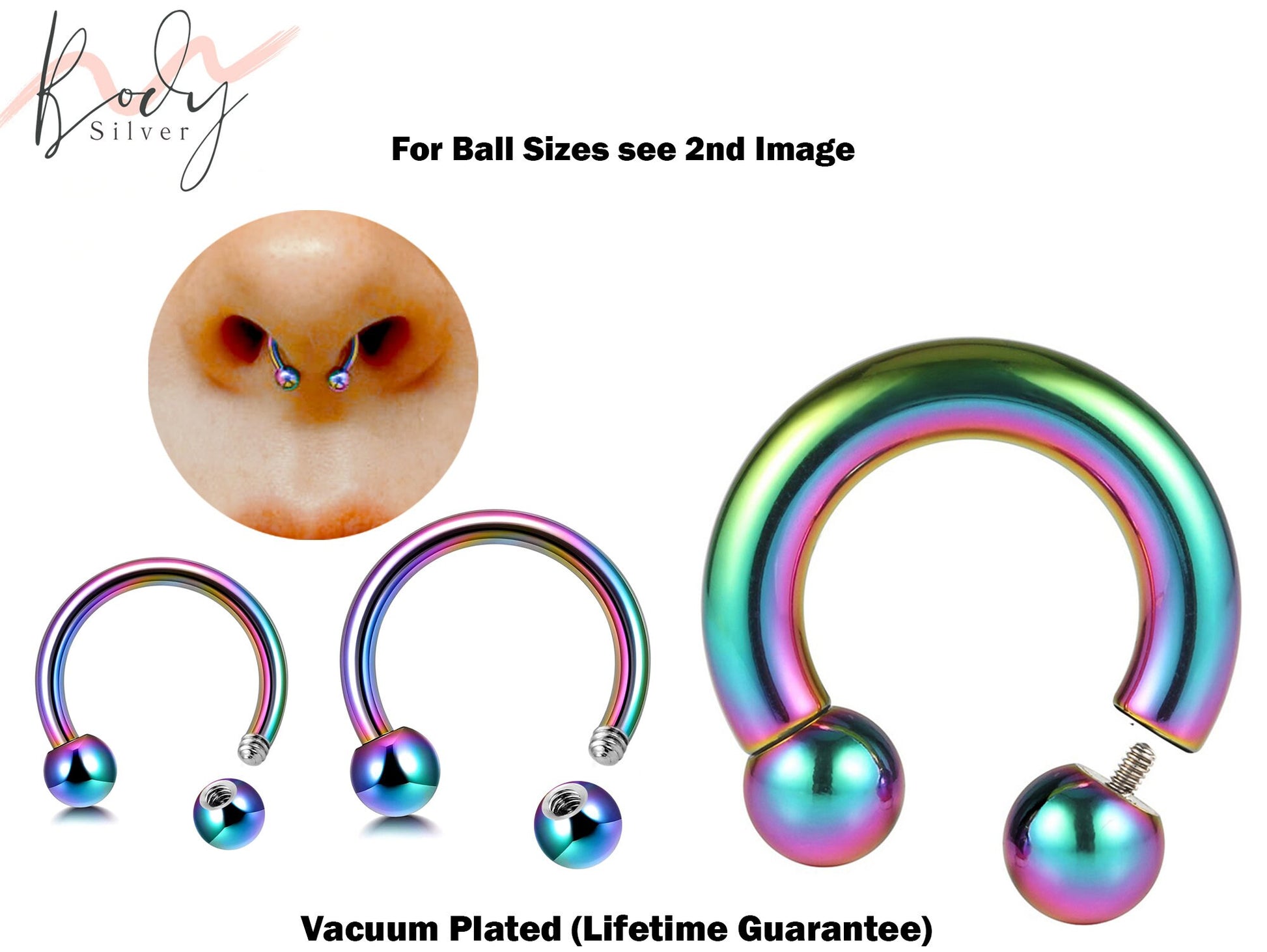 Lip Piercing, Nose Septum, Rainbow Horseshoe Jewelry - CBB PA Ring, Piercing Jewelry for Tragus, Rook, Nipple, Snug, Helix, Daith, Cartilage