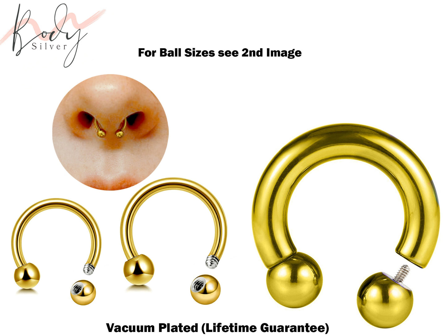 Lip Piercing, Nose Septum, Gold Horseshoe Jewelry - CBB PA Ring, Piercing Jewelry for Tragus, Rook, Nipple, Snug, Helix, Daith, Cartilage