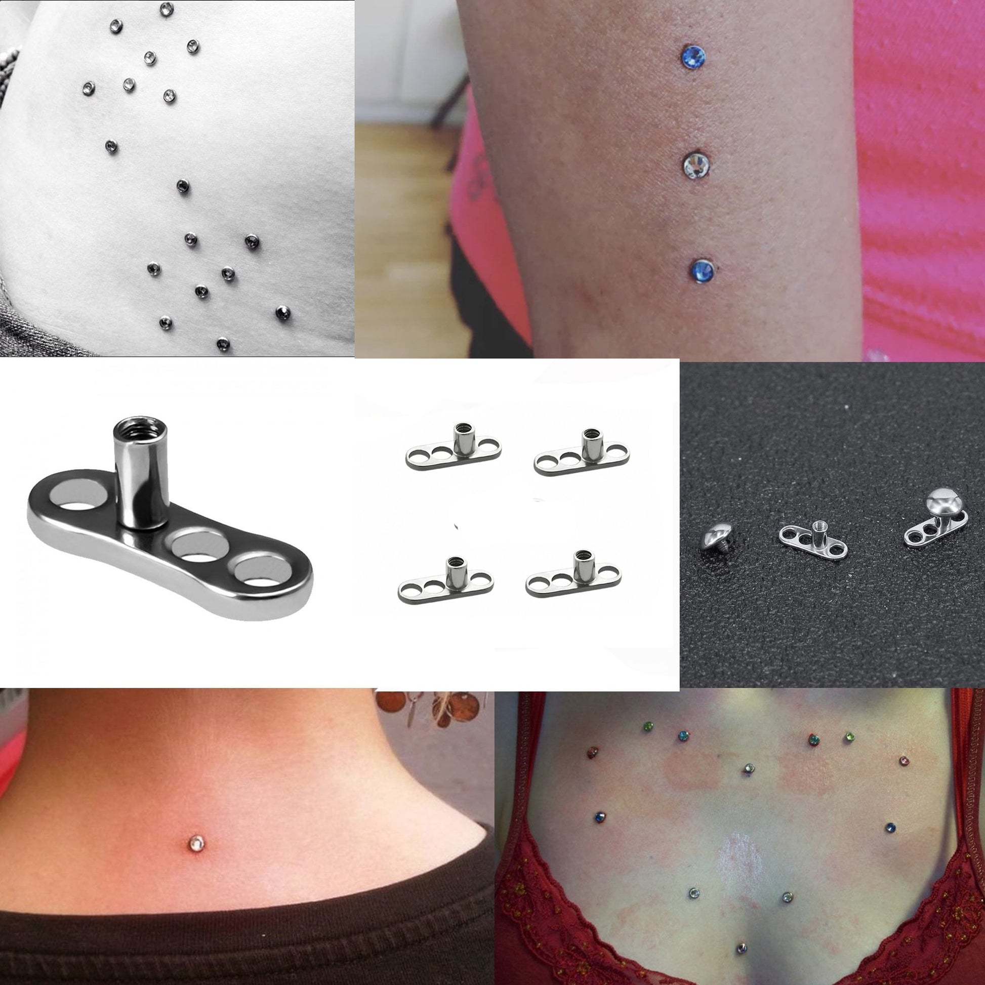 Titanium Dermal Piercing Kit, Dermal Jewelry - 14g Base Dermal Anchor, Dermal Tops - Internally Threaded Body Piercing, Body Modification