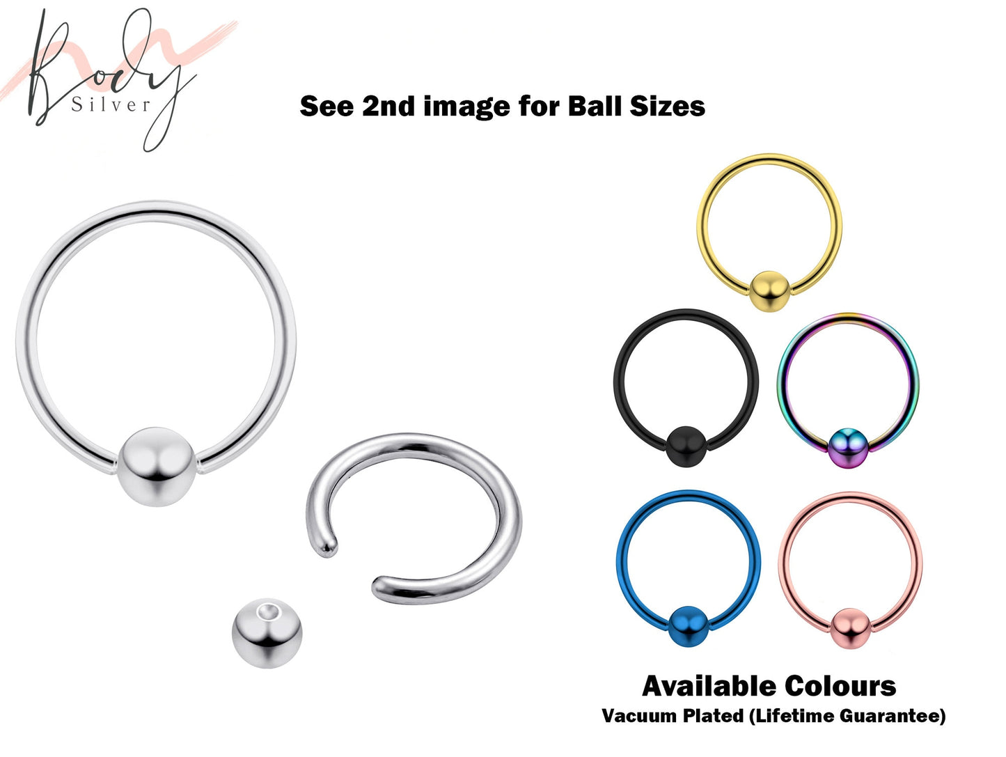 Ball Hoop Earrings, BCR/CBR Nose Ring - 18g 16g 14g Dainty Nose Ring Hoop, PA Ring Available in Many Colours - Body Piercing for Ear, Nose