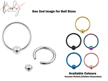 Ball Hoop Earrings, BCR/CBR Nose Ring - 18g 16g 14g Dainty Nose Ring Hoop, PA Ring Available in Many Colours - Body Piercing for Ear, Nose