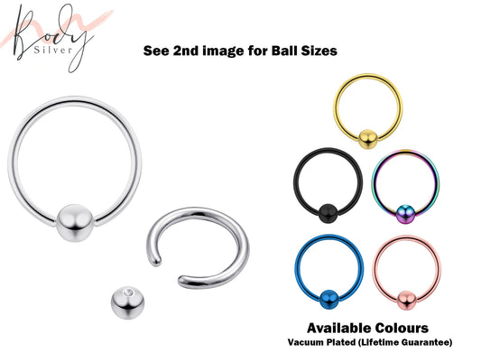 Ball Hoop Earrings, BCR/CBR Nose Ring - 18g 16g 14g Dainty Nose Ring Hoop, PA Ring Available in Many Colours - Body Piercing for Ear, Nose