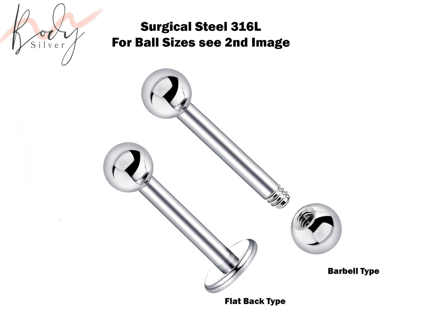 Cartilage Stud, Flat Back Earring, Piercing Ball Barbell - Monroe Labret Bar Ear Stud Cartilage Helix - Flat Lip Jewelry, Barbell Earrings