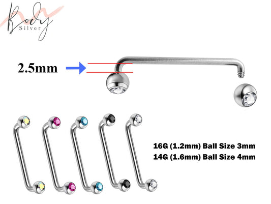 Collar Bone Piercing, Wrist Piercing - 16g 14g Surface Staple Bar - Externally Threaded Body Piercing with Gem Crystal Balls