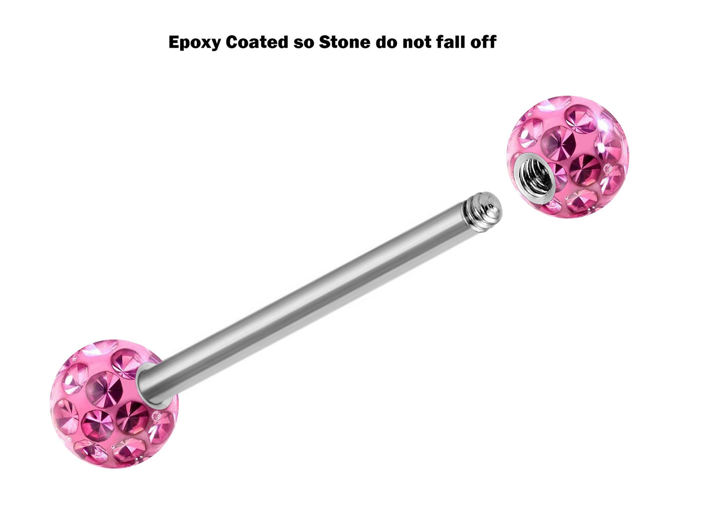 Tongue Ring, Straight Barbell Piercing - Barbell Studs with Epoxy Coated CZ Crystals - Industrial Piercing, Oral Piercing, Tongue Frenulum