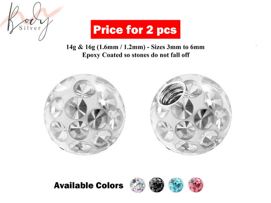 Replacement Piercing Parts, Epoxy Coated Disco Ball Crystal – 2pcs Ferido Ball Threaded Loose Part Attachment for Barbell, Labret, Horseshoe