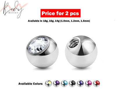 Replacement Piercing Parts Crystal Ball – 2pcs Piercing Gem Ball Loose Part Attachment for Barbell, Labret, Horseshoe Externally Threaded