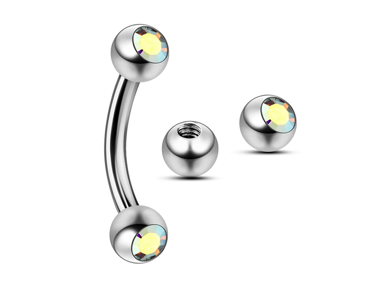 Titanium Eyebrow Ring, Bent Barbell - Rook Piercing with Double Jeweled Gem - Piercing for Ear Tragus, Helix Earring Stud ,Daith ,Lip