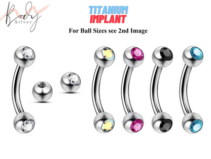 Titanium Eyebrow Ring, Bent Barbell - Rook Piercing with Double Jeweled Gem - Piercing for Ear Tragus, Helix Earring Stud ,Daith ,Lip