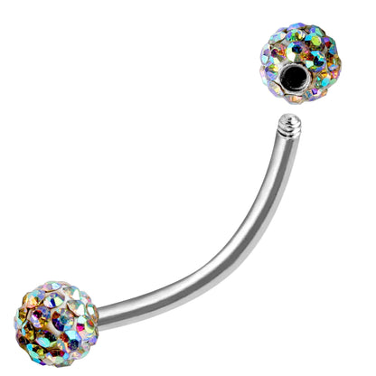 Titanium Eyebrow Ring, Bent Barbell - Rook Piercing with Glitter Ball CZ Crystals - Piercing for Ear Tragus, Helix Earring Stud ,Daith ,Lip