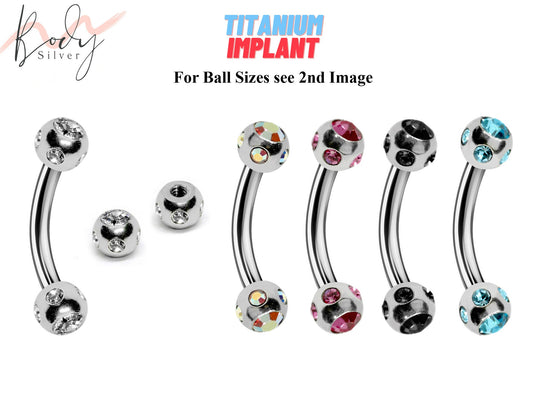 Titanium Eyebrow Ring, Bent Barbell - Rook Piercing with Multiple Gem - Piercing for Ear Tragus, Helix Earring Stud ,Daith ,Lip