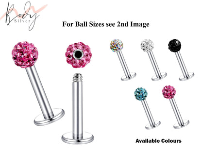 Tragus Earring, Flat Back Cartilage Earring with Ferido Ball Crystal Body Piercing for Monroe Lip Ring Side Labret Helix Rook Earring Stud