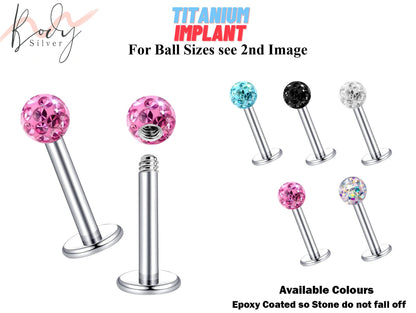 Titanium Tragus Earring, Flat Back Cartilage Earring with Epoxy Coated Crystal Ball Piercing for Monroe Lip Ring Side Labret Helix Rook Stud