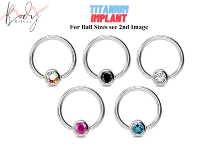 Titanium Ball Hoop Earrings, BCR/CBR Nose Ring - 18g 16g 14g Dainty Nose Ring Hoop, PA Ring with Gem Ball Crystals - Rook , Helix, Earring