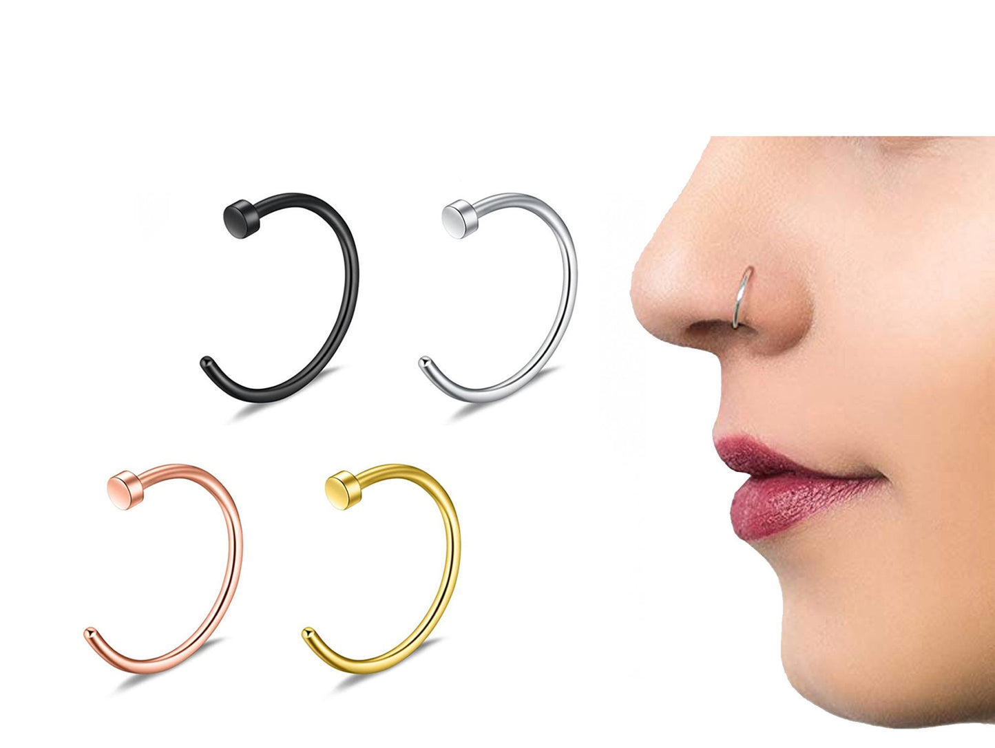 Titanium 16g 18g 20g Nose Ring Hoop - Tiny Nose Ring C Shape Nose Piercing with Plated Colours - Body Piercing C Hoop, Dainty Hoops