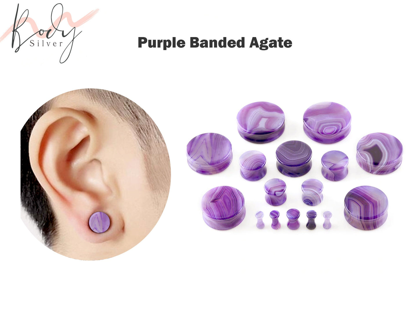 Stone Flesh Plugs, Stone tunnels - 1 Pair (2pcs) of Ear Gauge Stretching kit made from natural stone minerals - tunnels and plugs 8g to 00g