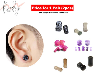 Stone Flesh Plugs, Stone tunnels - 1 Pair (2pcs) of Ear Gauge Stretching kit made from natural stone minerals - tunnels and plugs 8g to 00g