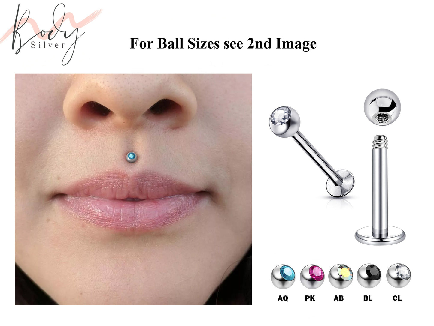 Medusa Lip Ring Labret Stud Piercing Jewelry - Medusa Jewelry with Gem Ball Crystal - Body Piercing for Tragus, Cartilage, Helix, Madonna