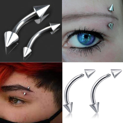 Gold Spike Eyebrow Piercing Jewelry - Titanium Curved Barbell 18G 16G 14G Body Piercing Custom Cone/Spike Size