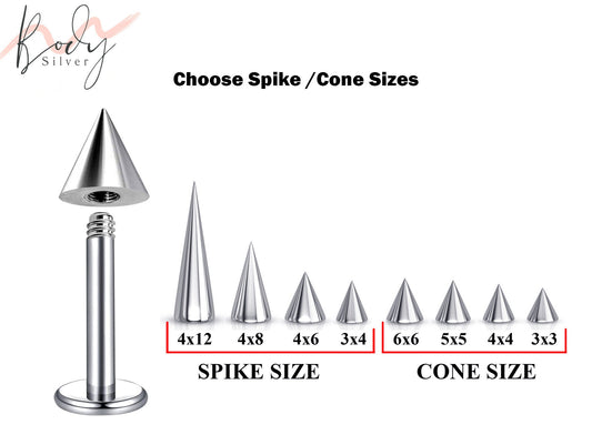 Spike Tragus Earring, Flat Back Cartilage Earring - Choose Cone / Spike Size for Piercing Stud - Body Piercing for Nipple, Lip Stud