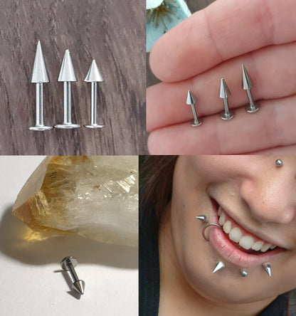 Teal Blue Spike Labret Stud Piercing Jewelry - Titanium Flatback Lip Jewelry, Lip Piercing - 18G 16G 14G Body Piercing Custom Spike Size