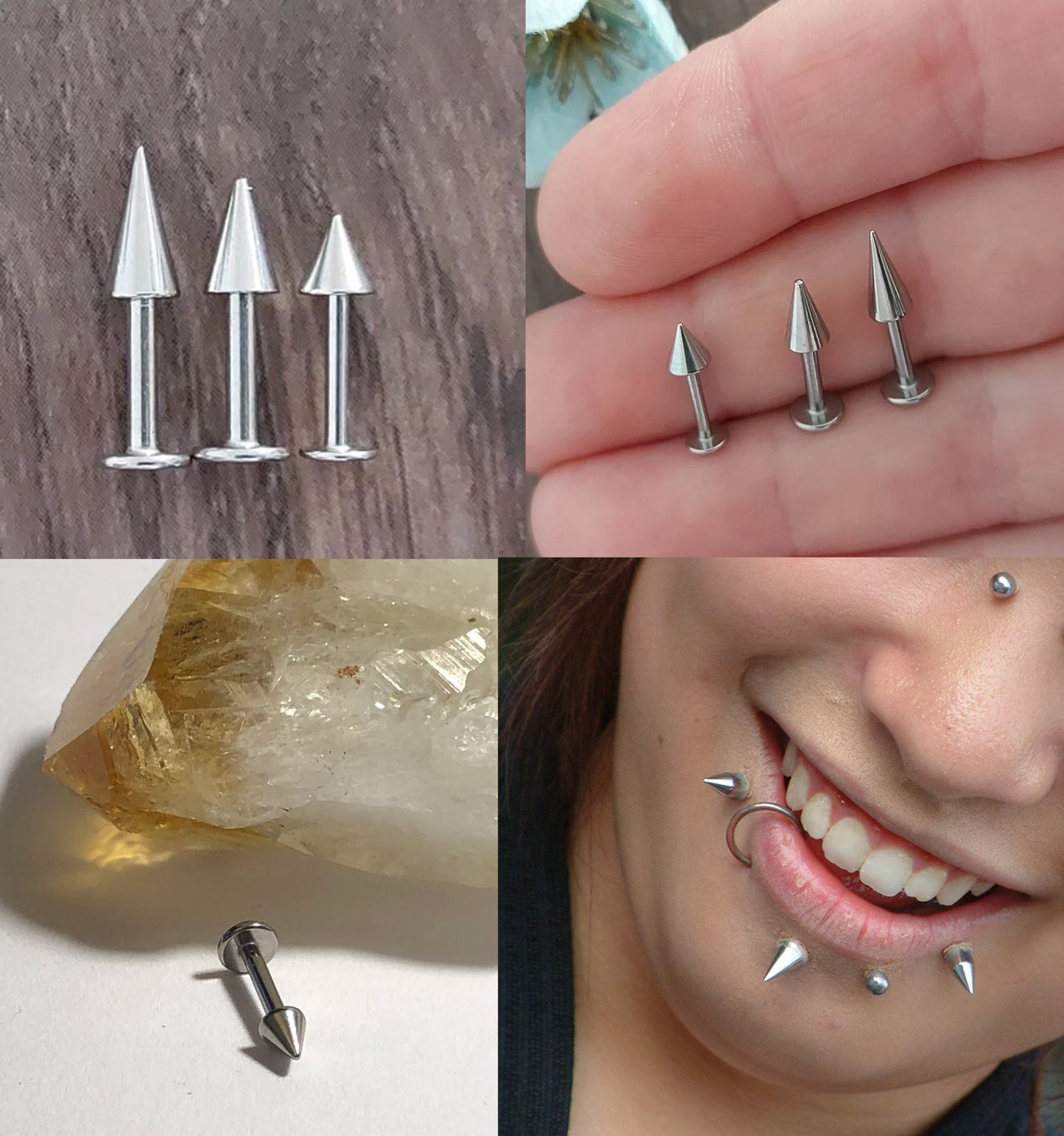 Black Spike Labret Stud Piercing Jewelry - Titanium Flatback Lip Jewelry, Lip Piercing - 18G 16G 14G Body Piercing Custom Spike Size