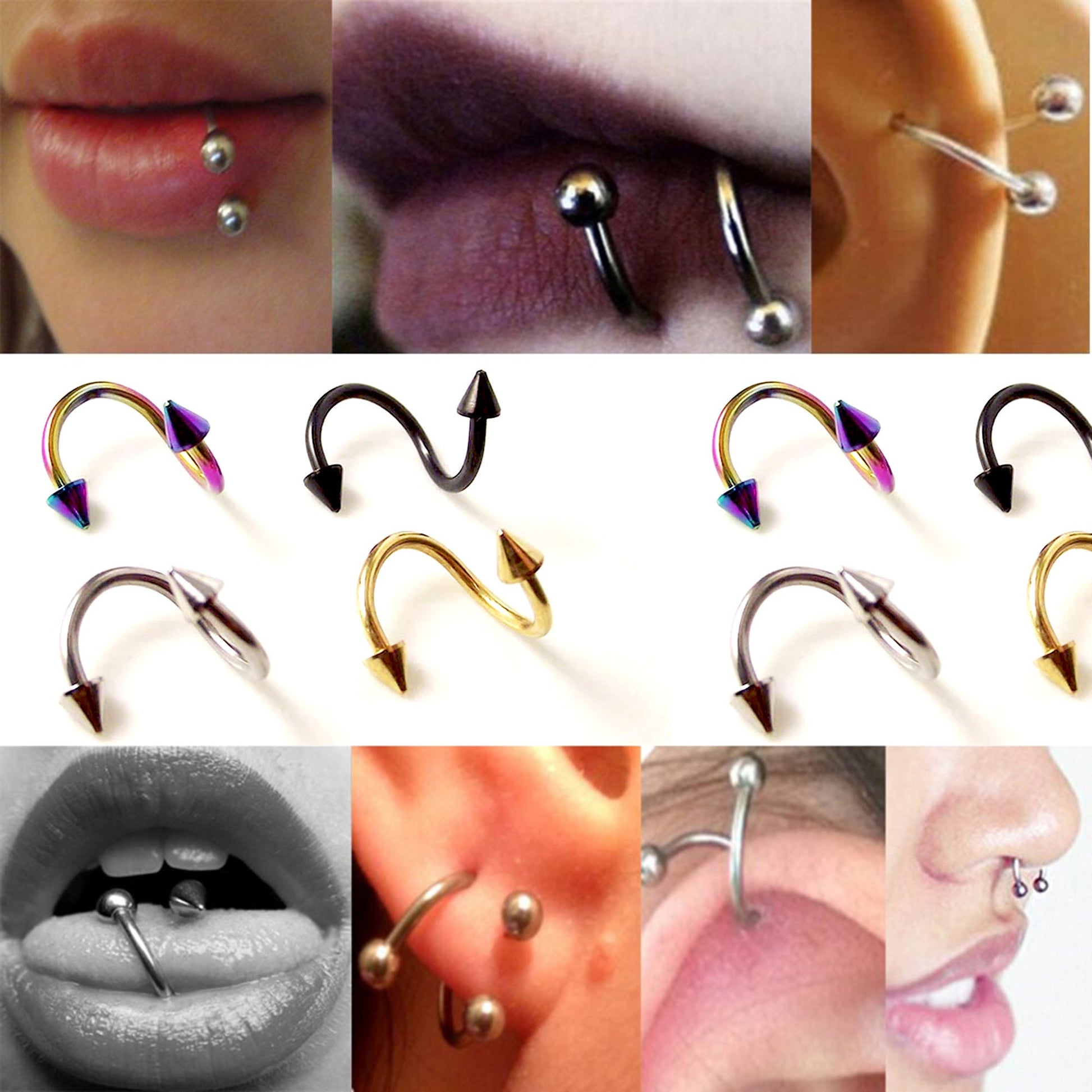 Spike Helix Earrings, Cartilage Piercing - Choose Cone / Spike Size for Piercing Stud - Spiral Body Piercing for Nipple, Lips, Tongue, Ears