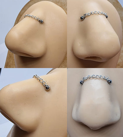 Titanium Nose Bridge Barbell Studs - Sterling Silver Chain Bridge Piercing with Straight Barbell Body Piercing Nipple Bar, Nose Chain